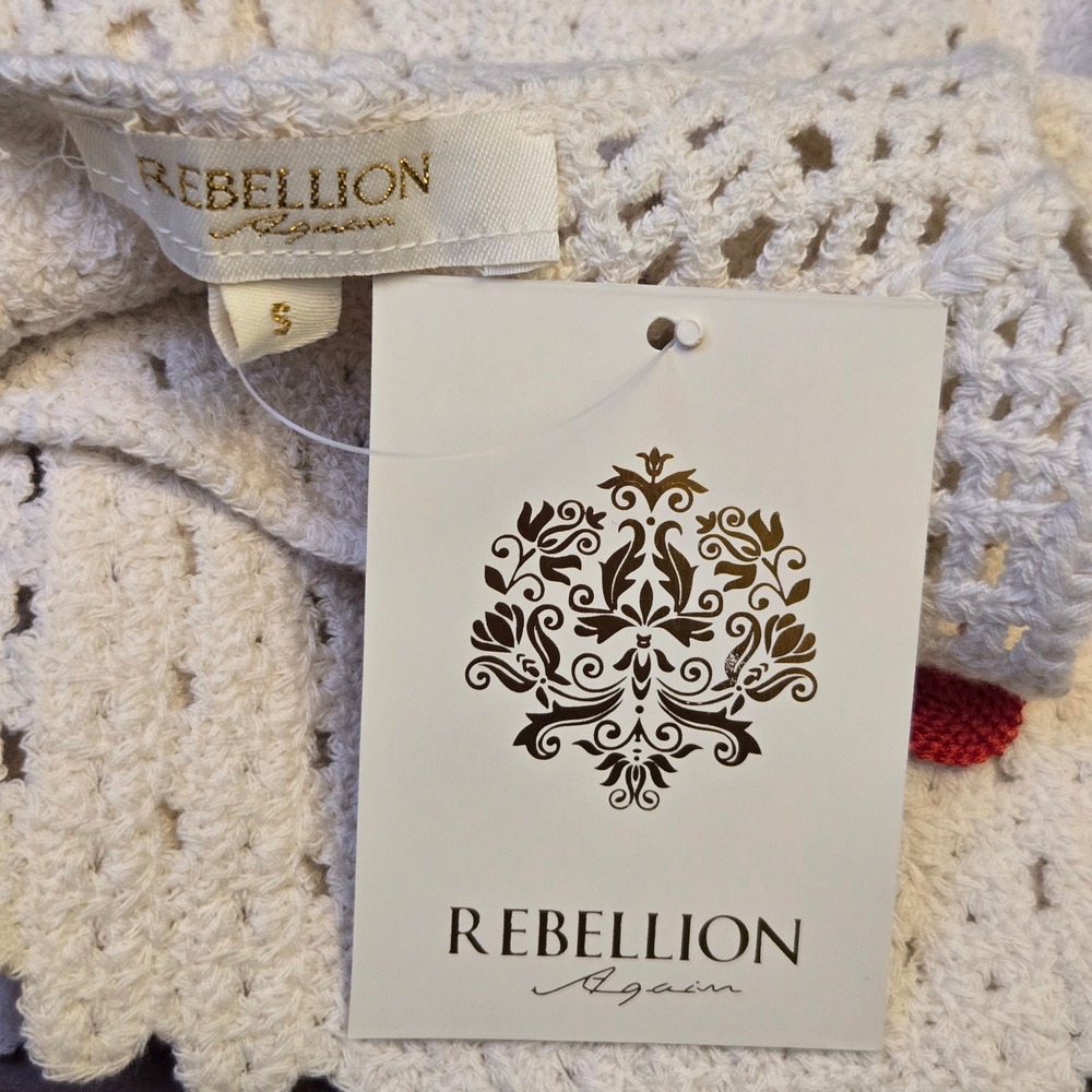 Rebellion Again Crochet Knit Cherry Applique Cami S Coastal Boho Summer NWT - Picture 8 of 10